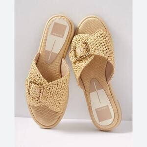 Dolce Vita Alonzo Natural Raffia Buckle Slide Flat Sandal Size 7